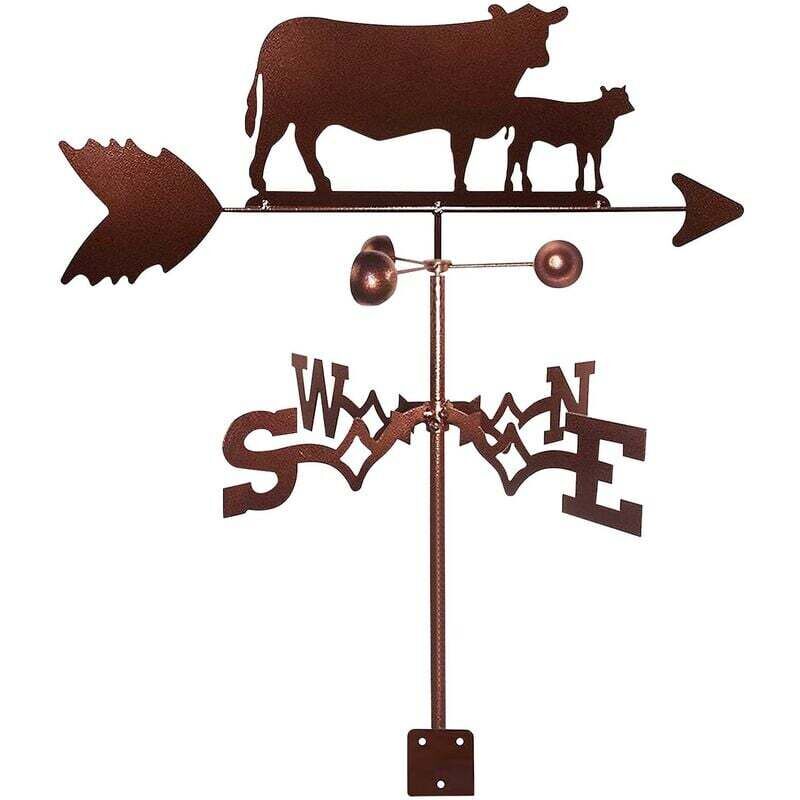 Pieu de jardin de roue de vent de girouette en métal avec l'ornement de silhouette de vache