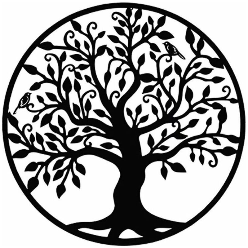 Metall-Wanddekoration mit Lebensbaum-Silhouette, Kunst für drinnen und draußen, Geschenk, Garten, Heimdekoration, Betterlife (schwarz, 28 x 28 cm)