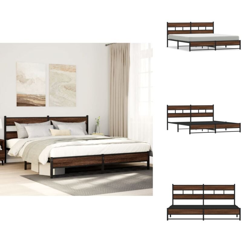 Metallbett ohne Matratze Braun Eichen-Optik 180x200 cm - Bettgestell - Bettgestelle - Bettrahmen - Bett