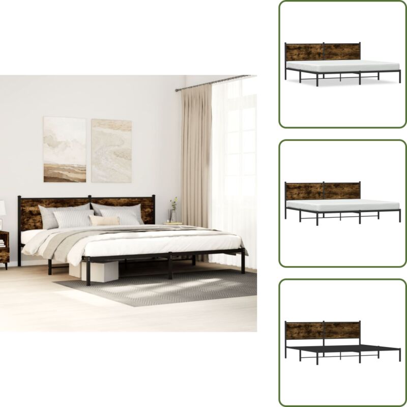 Metallbett ohne Matratze Räuchereiche 200x200 cm - Bettgestell - Bettgestelle - Bettrahmen - Bett