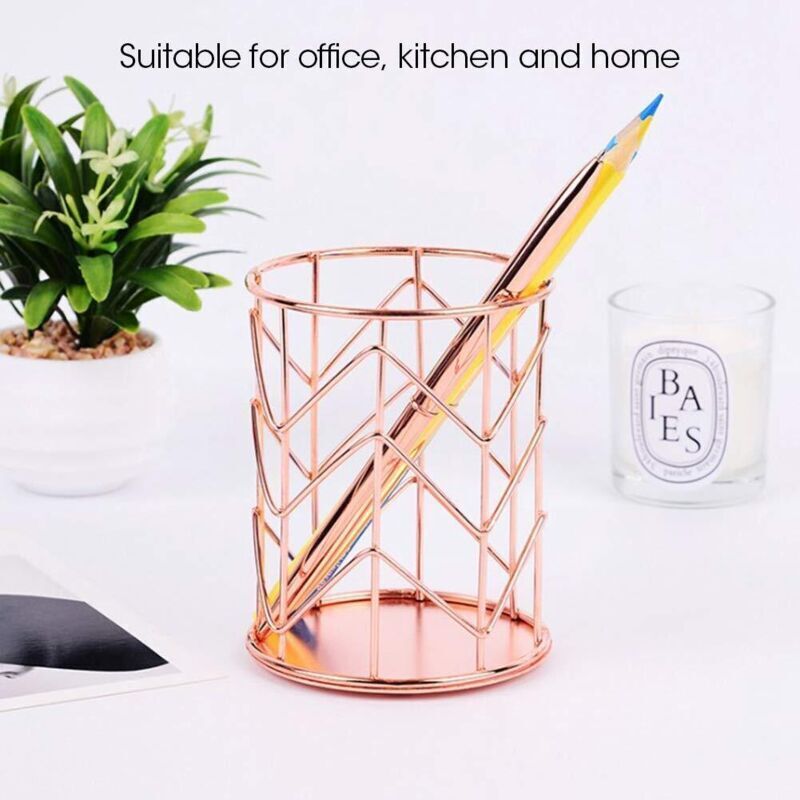 Metallener Stiftehalter für Schreibtisch, Stiftehalter, Make-up-Pinselhalter, Schreibwaren, Schreibtisch-Organizer aus Eisen (Roségold)
