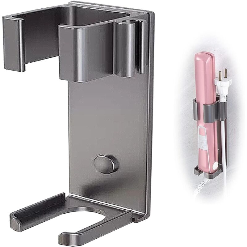 Metallständer – Lockenstab aus Edelstahl, Wandhalterung ohne Bohren für Lockenstab, Glätteisen, Hochtemperatur-Wandhalterung (grau)