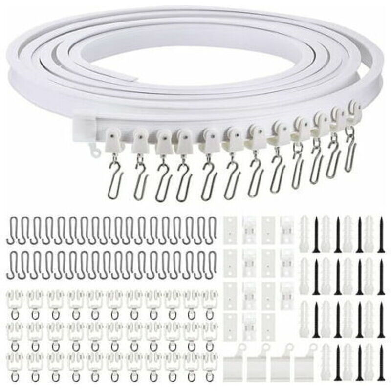 Meter lange, gebogene, flexible Gardinenschiene zur Deckenmontage, flexible gebogene Gardinenschiene mit Metall-Gardinenhaken, Raumteiler für Gardinen