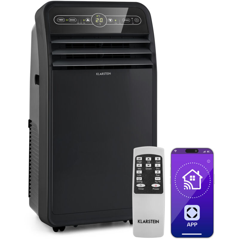 Klarstein Climatiseur Mobile Silencieux, Climatiseur 4 en 1 pour la Maison, Mode Nuit, Application Mobile, Déshumidificateur, Petit Climatiseur à