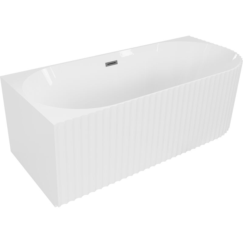 Gia freistehende Eckbadewanne geriffelt, links, 170 x 80 cm, weiß glänzend, Überlauf Gun Metal - 52701708000L-95 - Mexen