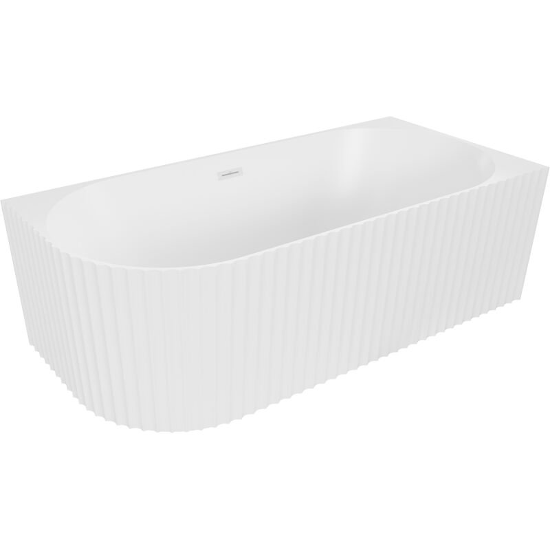 Gia freistehende, rechte, gerillte Eckbadewanne 150 x 75 cm, weiß matt, weißer Überlauf - 52701507501P-20 - Mexen