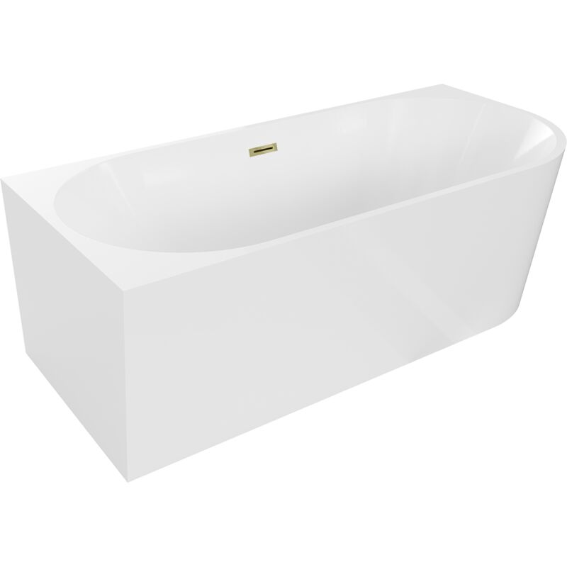 Mia freistehende Eckbadewanne links 170 x 80 cm, weiß, Überlauf gold - 52691708000L-50 - Mexen
