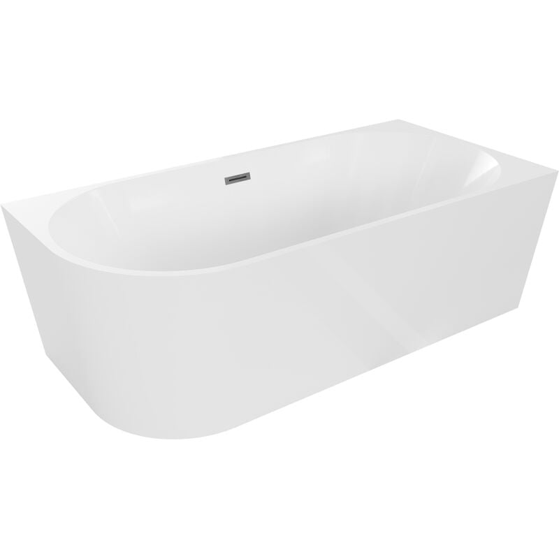 Mia freistehende Eckbadewanne rechts 140 x 75 cm, wei√ü, √úberlauf gun gray gebürstet - 52691407500P-66 - Mexen