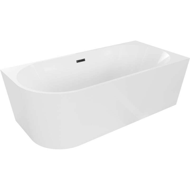 Mia freistehende Eckbadewanne rechts 160 x 80 cm, weiß, schwarzer Überlauf - 52691608000P-70 - Mexen