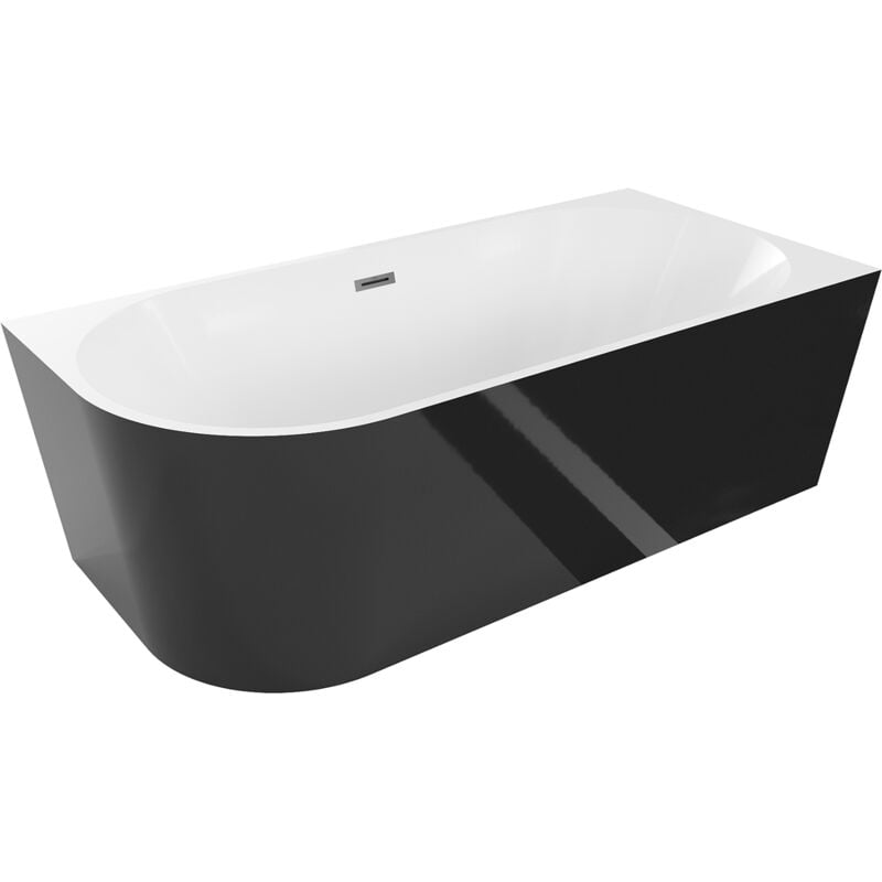 Mia freistehende Eckbadewanne rechts 180 x 80 cm, weiß/schwarz, Überlauf gun metal - 526918080 - Mexen
