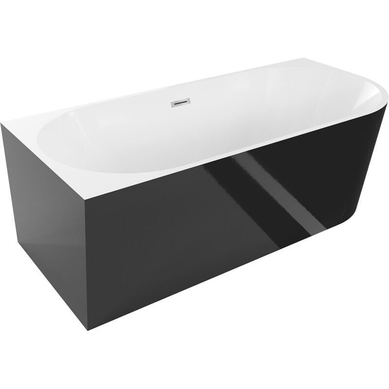 Mia freistehende linke Eckbadewanne 180 x 80 cm, weiß/schwarz, Überlauf chrom - 52691808075L-0 - Mexen