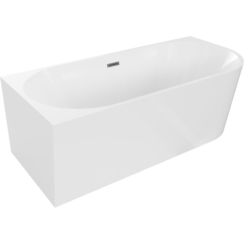 Mia freistehende Links-Eckbadewanne 150 x 75 cm, weiß, mit Überlauf Gun Gray gebürstet - 52691 - Mexen