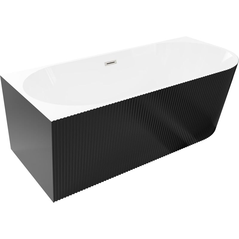 Mexen Silo freistehende Eckbadewanne links geriffelt 170 x 80 cm, weiß/schwarz, Überlauf gebürstetes Nickel - 52891708075L-97