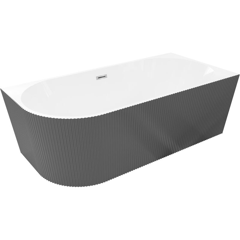 Mexen Silo freistehende Eckbadewanne rechts geriffelt 170 x 80 cm, weiß/grau, Überlauf Chrom - 52891708062P-01