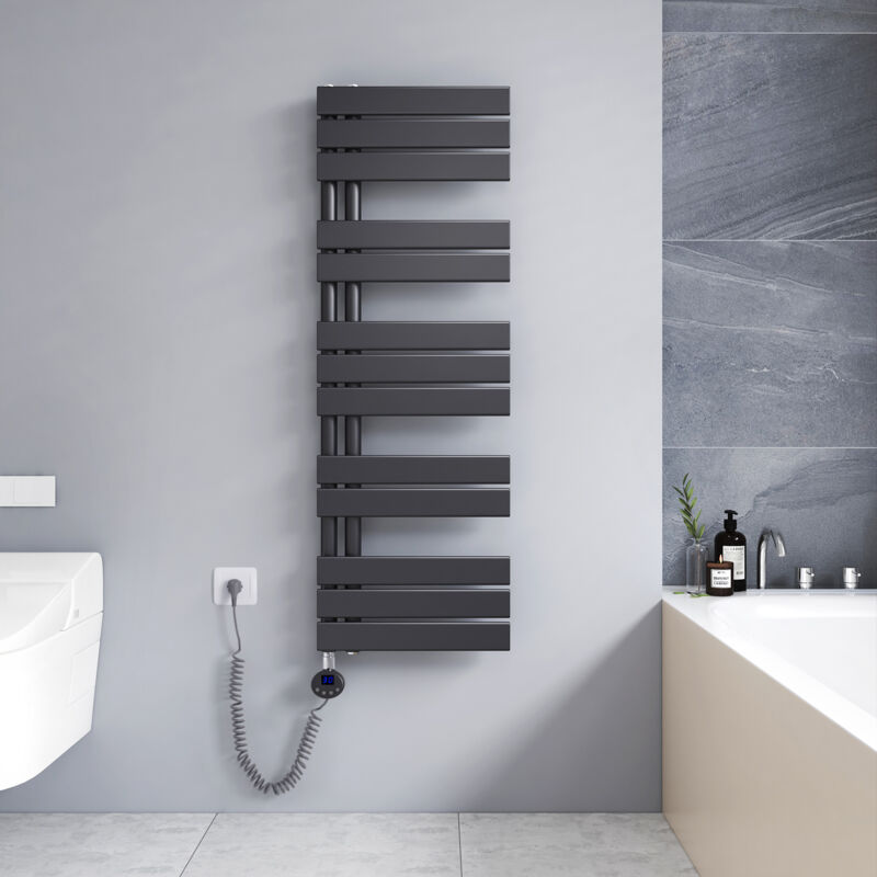 Badheizkörper Elektrisch mit Heizstab, Elektrisch Handtuchheizkörper mit Temperatureinstellung Und Timer, 1176 x 400mm Anthrazit Handtuchtrockner