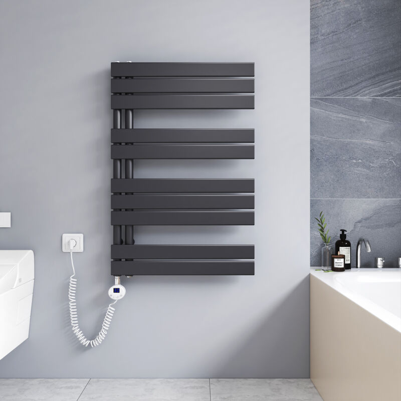 Badheizkörper Elektrisch mit Heizstab, Elektrisch Handtuchheizkörper mit Temperatureinstellung Und Timer, 899 x 600mm Anthrazit Handtuchtrockner