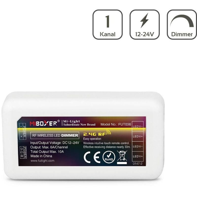 MiBoxer LED Controller/Dimmer 1 Kanal 12/24V LED Strip Panel Steuerung FUT036