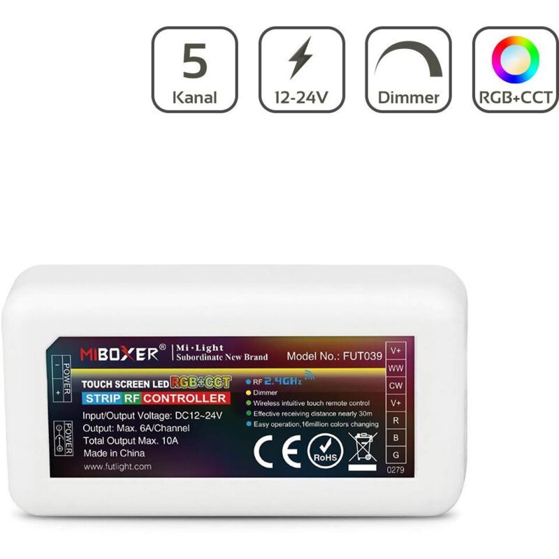 MiBoxer RGB+CCT LED Controller 5 Kanal 12/24V Multifunktion LED Strip Panel Steuerung FUT039