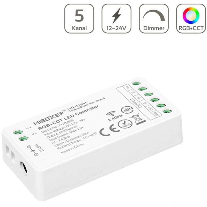 MiBoxer RGB+CCT Mini LED Controller 5 Kanal 12/24V Multifunktion LED Strip Panel Steuerung FUT039S