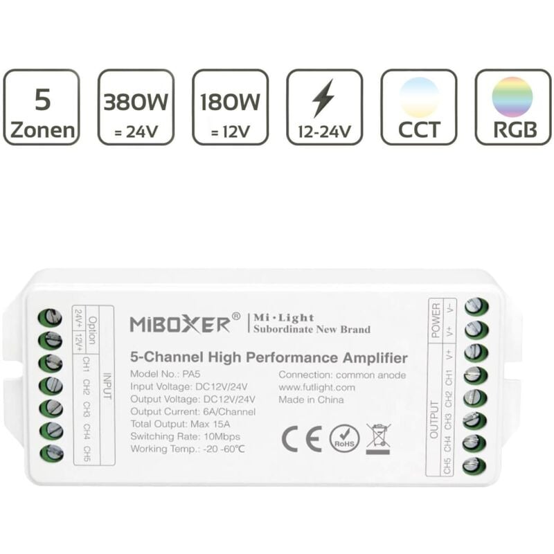 MiBoxer RGB+CCT Verstärker/Amplifier 5 Kanal 12/24V PA5