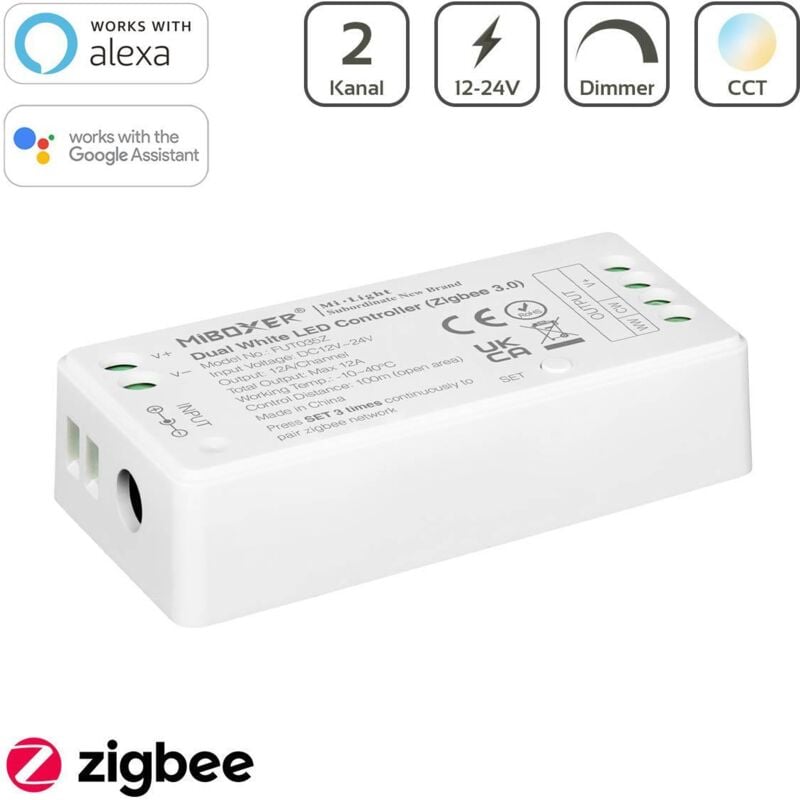 MiBoxer Zigbee 3.0 CCT LED Controller 2 Kanal 12/24V Multifunktion LED Strip Panel Steuerung FUT035Z+