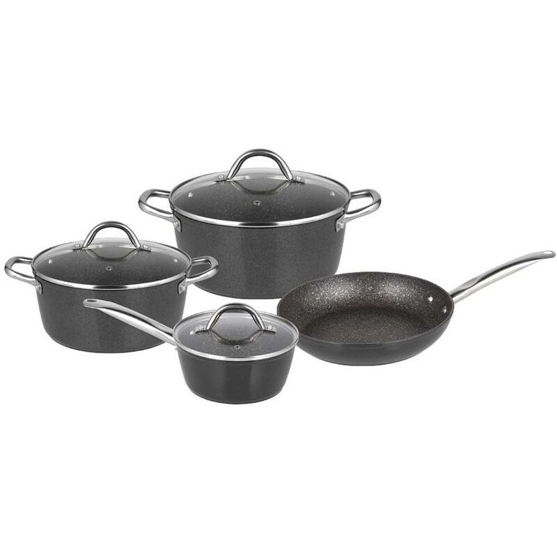 Michelino - 7 tlg Edelstahl Kochgeschirr Induktion 18/10 Edelstahl Kochtopf Topf Set Deckel Pfanne Gastronomie