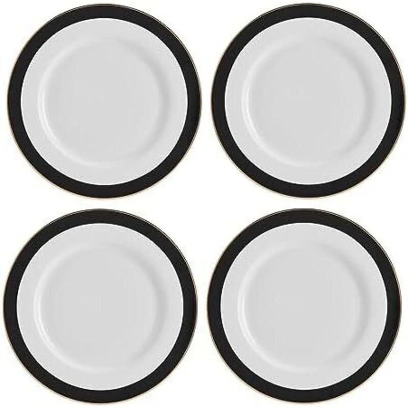 Mikasa Luxe Deco Schlichte Teller de Porzellan, Set de 4 große Teller mit Streifen Art Deco, 27cm, Luxus-Teller für 4 - Geschenkverpackt &
