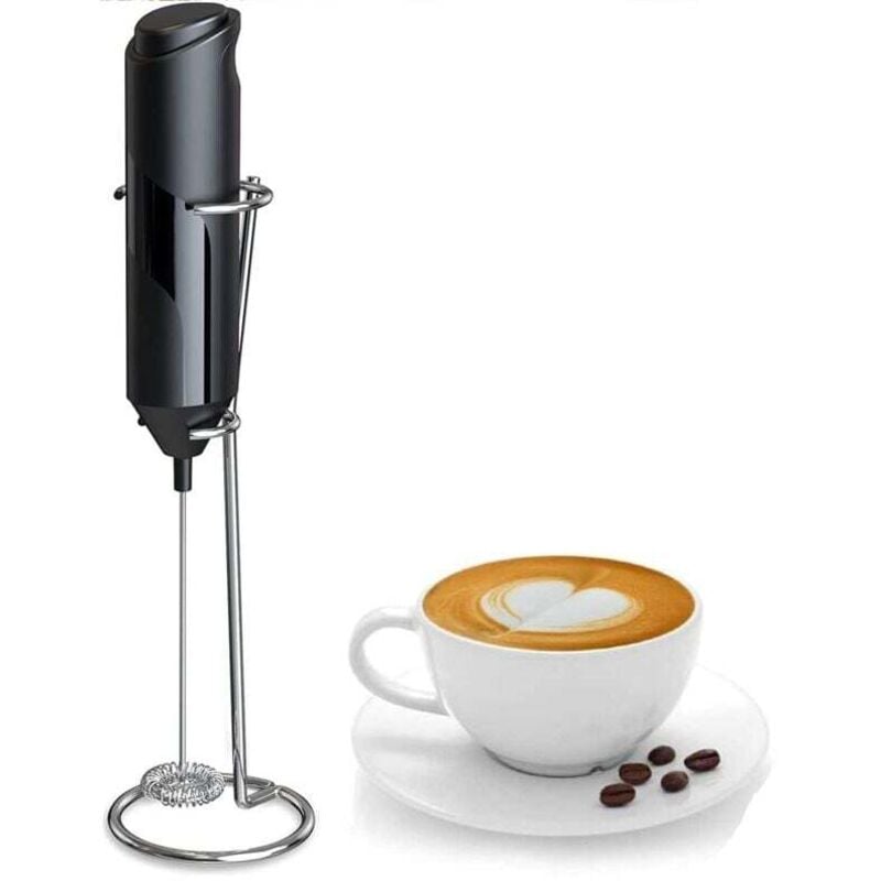 Milchaufschäumer mit Ständer, tragbarer Getränkemixer für Latte, Cappuccino, Matcha und heiße Schokolade (schwarz)