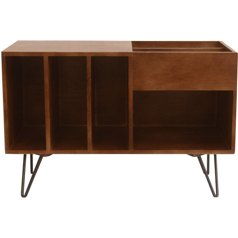 Buffet zur Aufbewahrung von Vinyls aus massivem getöntem Mangoholz und Metall L90 cm BOOGIE