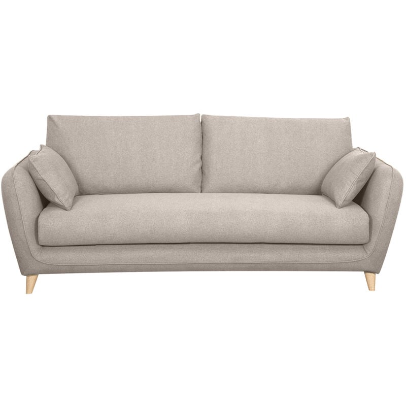 Skandinavische Schlafcouch beige mit Matratze Dicke 10 cm 3-Sitzer creep