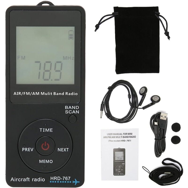 Mini-Air-Band-Radio mit eingebauter 400-mAh-Lithiumbatterie, FM-AM-Air-Radio mit Kopfhörer, orangefarbenes LCD-Display mit Hintergrundbeleuchtung,