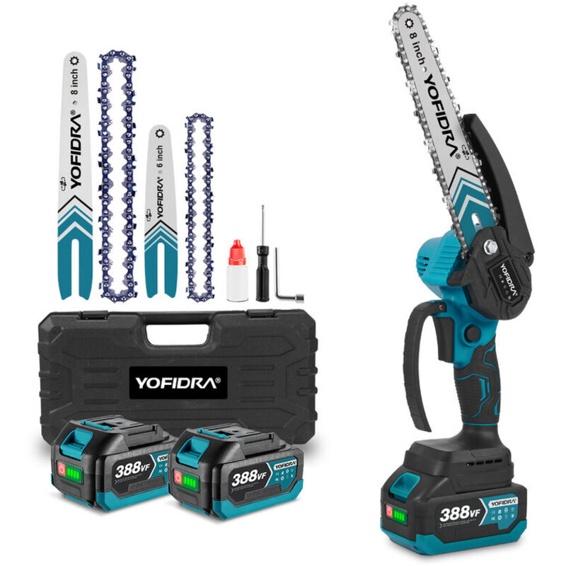 Onevan - Mini-Akku-Kettensäge, 6 und 8 Zoll kabellose elektrische Kettensäge, mit 2 Ketten und 2 Batterie