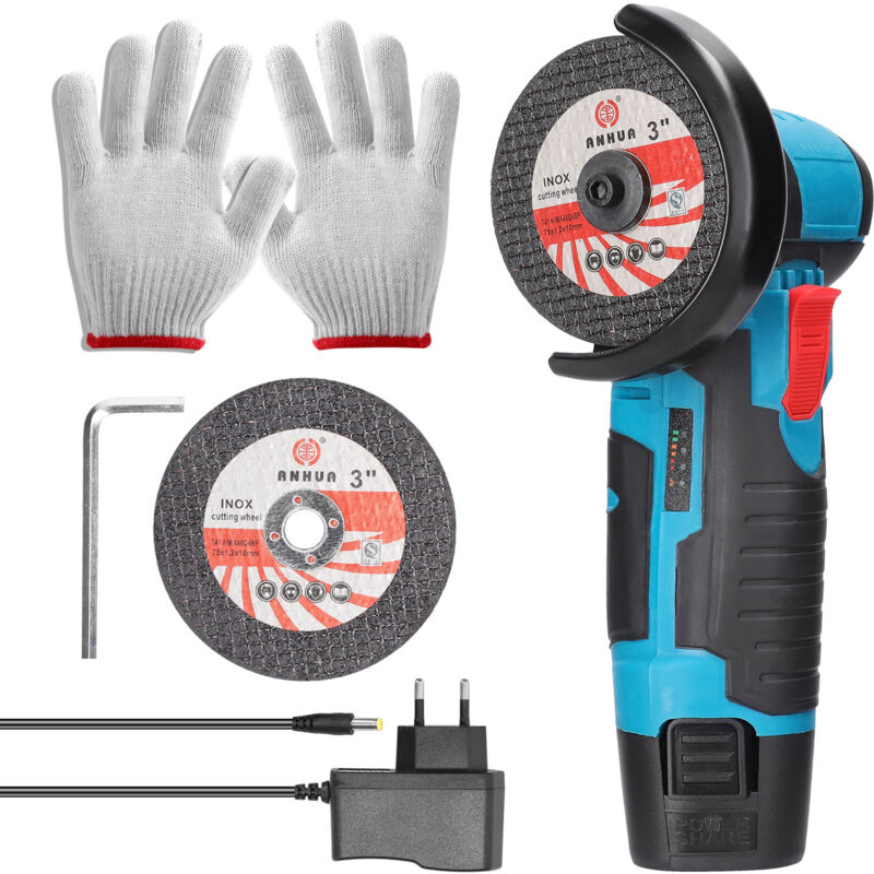 Mini-Akku-Winkelschleifer, 19500 U/min, 12 V, professioneller Akku-Winkelschleifer mit 1 2000-mAh-Akku, Winkelschleifer zum Schleifen und Polieren,