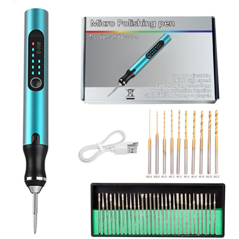 Mini-Akkuschrauber mit 3 Geschwindigkeitsstufen und Spiralbohrern für Modellbau, Holz, Harz, Schmuck, Kunststoff, Leiterplatten und Leder.