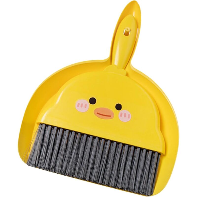 Ersandy - Mini-Besen- und Kehrschaufel-Set, Mini-Besen-Kehrschaufel-Anzug, Büro-Tischbesen-Set mit niedlicher gelber Ente, für Schlafzimmer