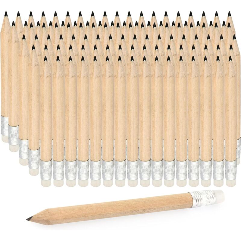 Mini Bleistifte 100 Stück (10 cm) mit Radiergummi, Fertig Gespitzt, Feiern & Geschenke für Kindergeburtstag, Golf, Büro