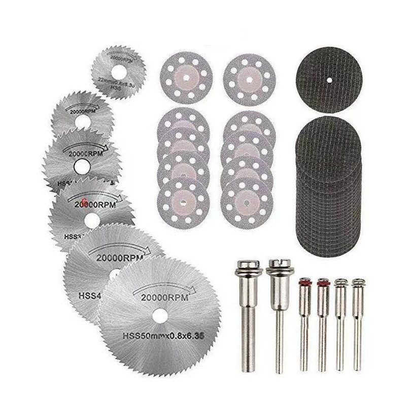 Dolaso - Mini-Diamant-Trennscheibe & Mini-HSS-Kreissägeblatt & Mini-Harz-Trennscheibe (3-mm-Dorne) für Holz, Stein, Metall – Packung mit 42 Stück