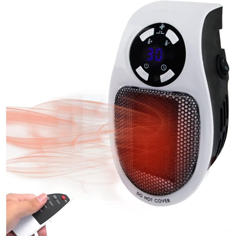 Mini-Elektro-Lufterhitzer-Steckdose, Mini-Heizgerät 500 w, Mini-Heizlüfter 500 w, Elektro-Heizlüfter 500 w, Thermostatsystem, LED-Anzeige,
