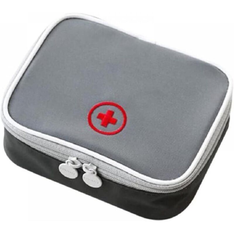 Mini-Erste-Hilfe-Set aus Oxford-Stoff, leicht zu transportieren, mit leerem Medikamentenbehälter, ideal für Reisen, 13 x 10 x 4 cm, grau, CM
