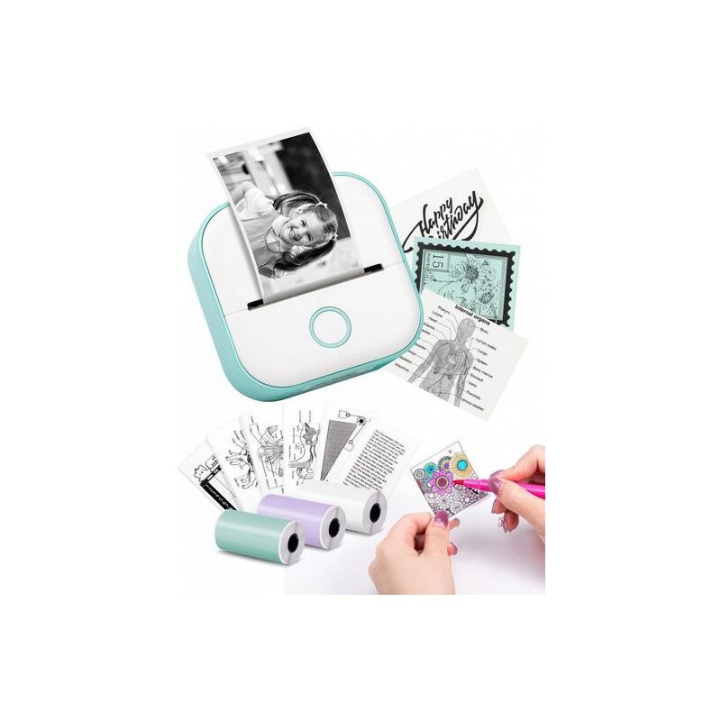 Mini Etikettendrucker - Tragbarer Drucker mit 3 Rollen Papier Etikettendrucker
