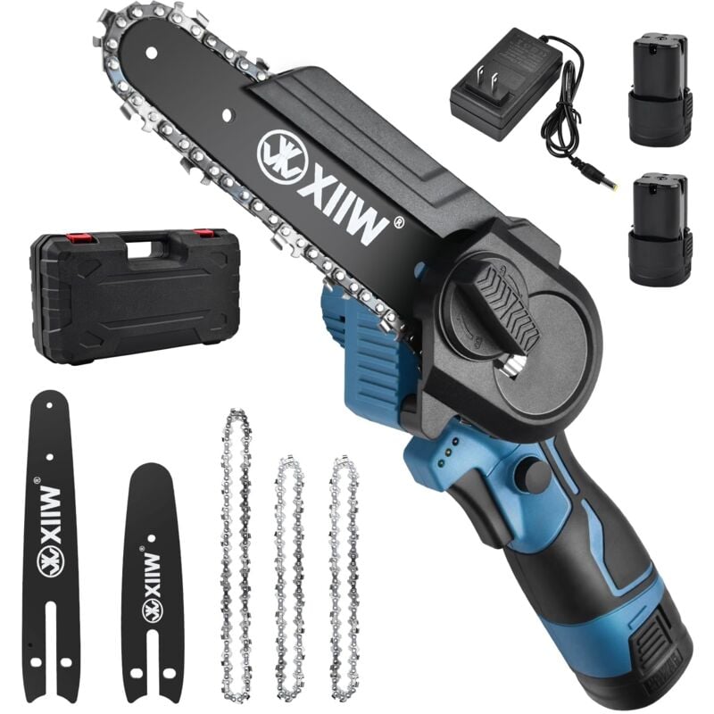 Mini Kettensäge 6 Zoll and 4 Zoll mit 2 Akku, Handsäge Akku Kettensäge nur 1,3 kg, Werkzeuglose Kettenspannung Tragbar Handkettensäge Einhand