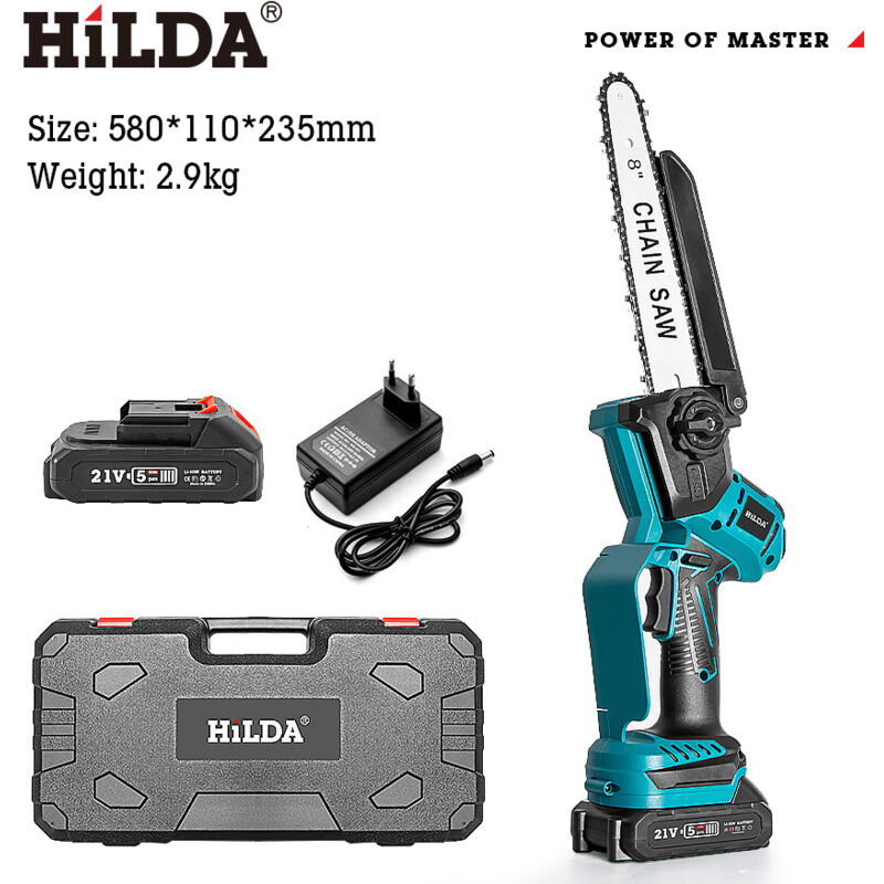 Mini-Kettensäge ohne Bürsten, 1 × 2000 mAh Akkus, Akku-Kettensäge mit automatischer Schmierung, ideal zum Holzschneiden, Baumbeschneiden und für