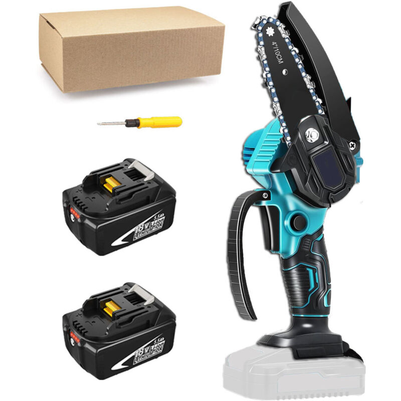 Mini-Kettensäge, tragbare elektrische Kettensäge, kabellos, kleine Handkettensäge, Astschere, Kettensäge, 2 x 5,5 a Akku (kein Ladegerät), kompatibel