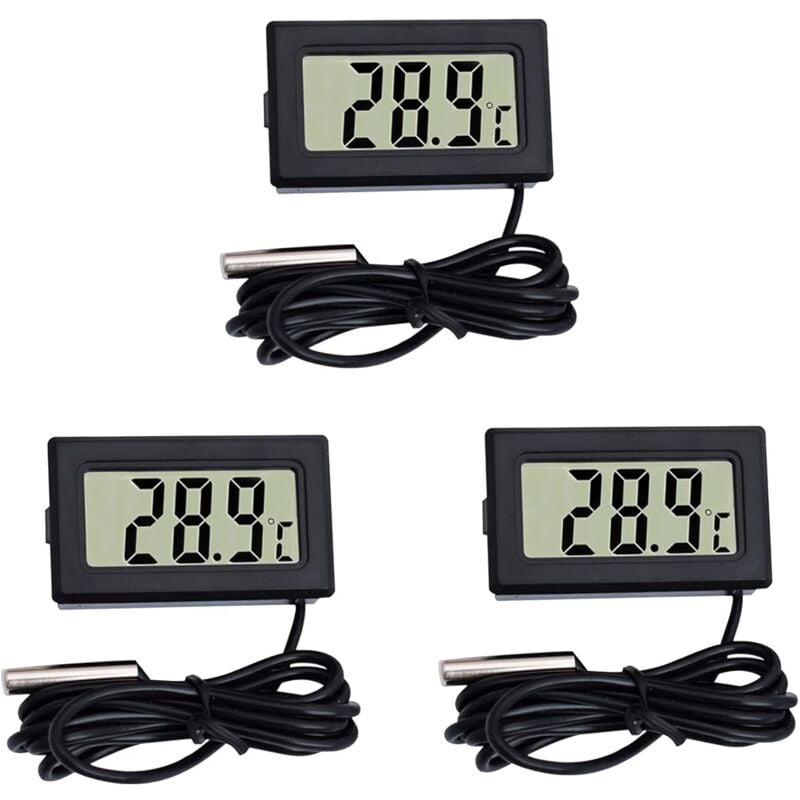 Osqi - Mini-Thermometer, digitales LCD-Thermometer, Temperaturüberwachung mit externer Sonde für Auto/Kühlschrank/Aquarium/Aquarium/Raum (3 Stück,
