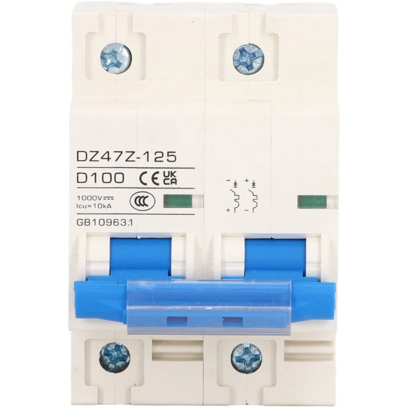 Mini-Leistungsschalter, DIN-Schienenmontage 100A DZ47Z 125 DC-Leistungsschalter 10KA Abschaltvermögen 1000V 2P für Photovoltaik-Solaranlagen (Blau)