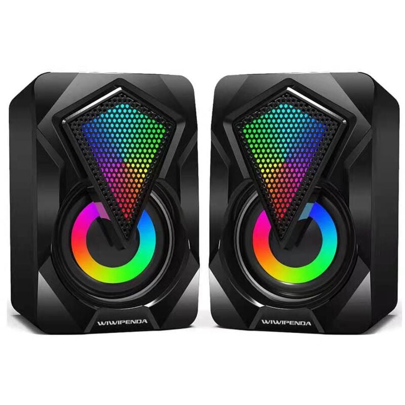 Mini-PC-Lautsprecher, RGB-PC-Lautsprecher, USB 2.0, Gaming-Stereoanlage, Computerlautsprecher, Lautstärkeregler mit LED-Licht, 3,5 mm, für
