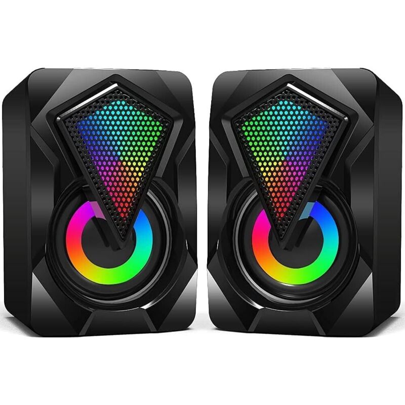 Mini-PC-Lautsprecher, USB 2.0 RGB-PC-Lautsprecher mit Lautstärkeregelung, LED-Beleuchtung und 3,5-mm-Klinkenanschluss für Smartphone, Tablet und