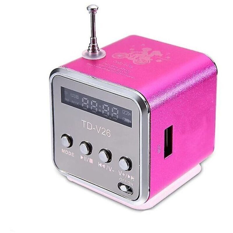 Mini Td-v26 Digital-FM-Radio-Lautsprecher Tragbarer FM-Empfänger mit LCD-Stereo-Lautsprecher Unterstützung Mikrofon TF-Karte A2 Pink