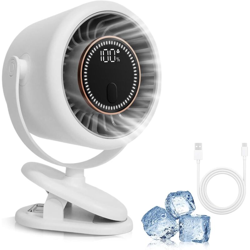 Mini USB Ventilator, Mini Ventilator mit Clip, 6 Geschwindigkeitsstufen, Digitalanzeige, 360 Grad Drehung, Aufladbar Batterie Portable Table Fan, für