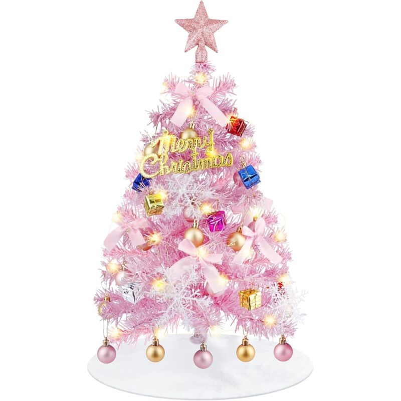Mini-Weihnachtsbaum mit Lichtern, 60 cm, künstlicher LED-Weihnachtsbaum mit Lichterkette und Ornamenten, kleiner Weihnachtsbaum, Weihnachtsdekoration